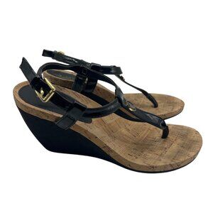 Lauren Ralph Lauren Reeta Modern Black Patent Suede Wedge Sandals  size 7.5